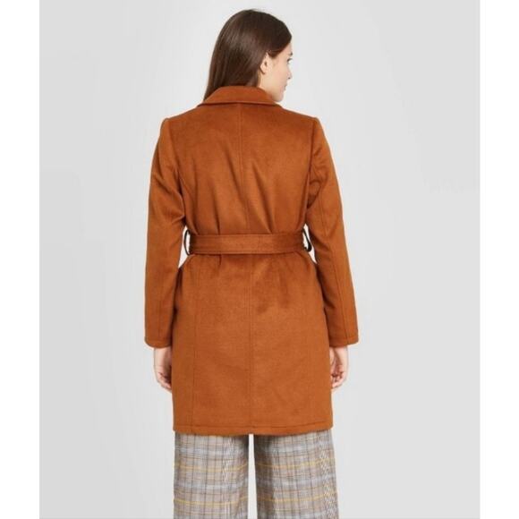 A New Day Wool Belted Overcoat XXL Brown Notched Lapel Long Jacket Coat - Picture 2 of 13